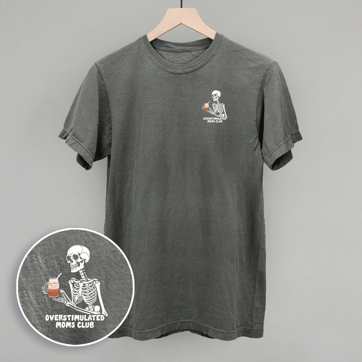Overstimulated Moms Club (Skeleton + Coffee) (Left Chest)