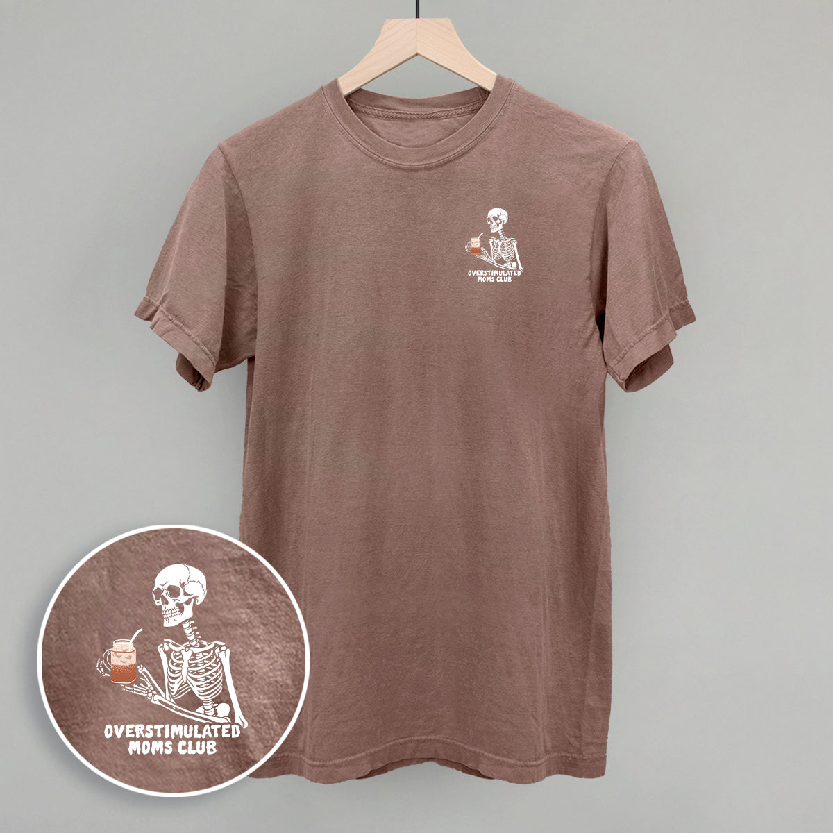 Overstimulated Moms Club (Skeleton + Coffee) (Left Chest)