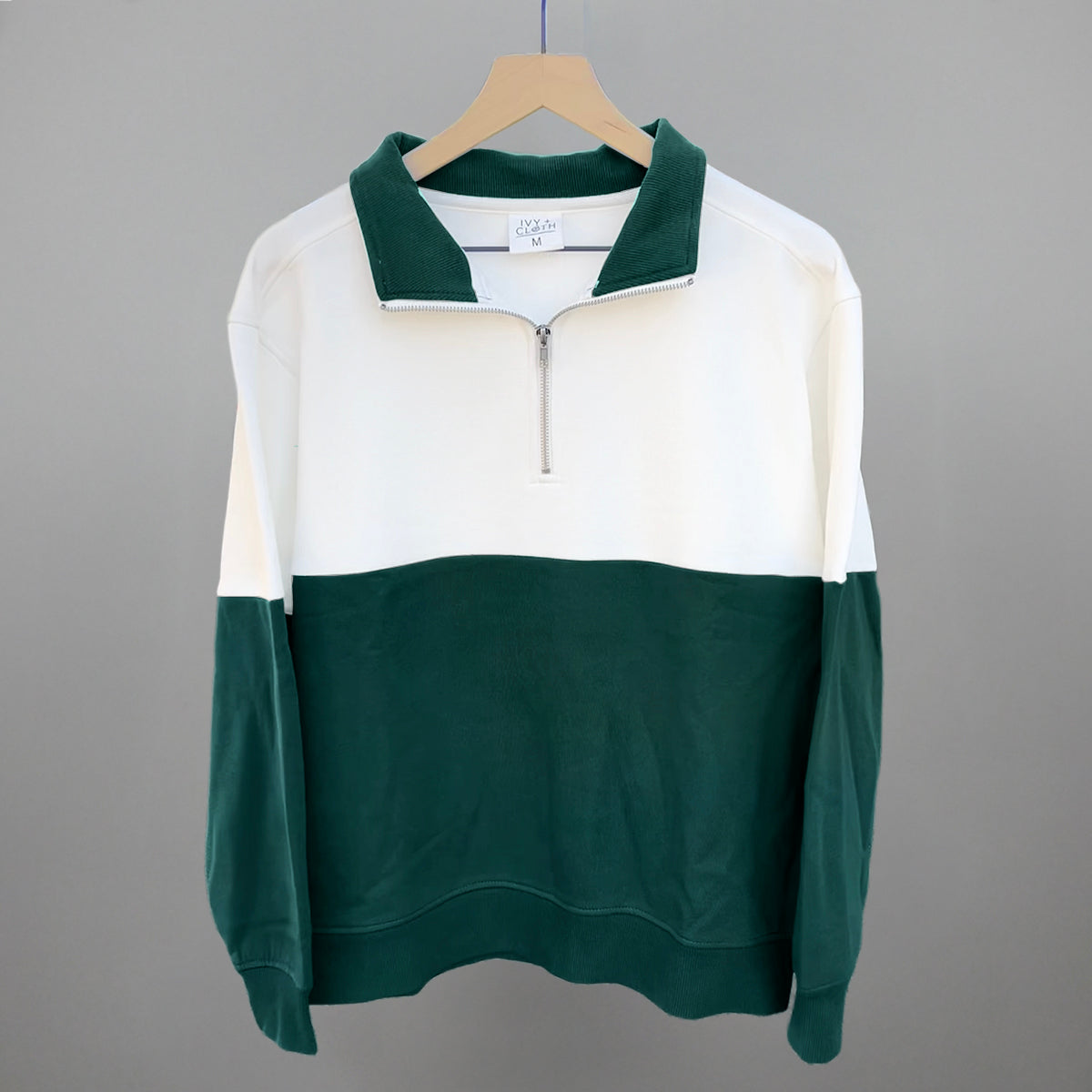 Hunter Green/Cloud Dancer Colorblock Quarter Zip Pullover
