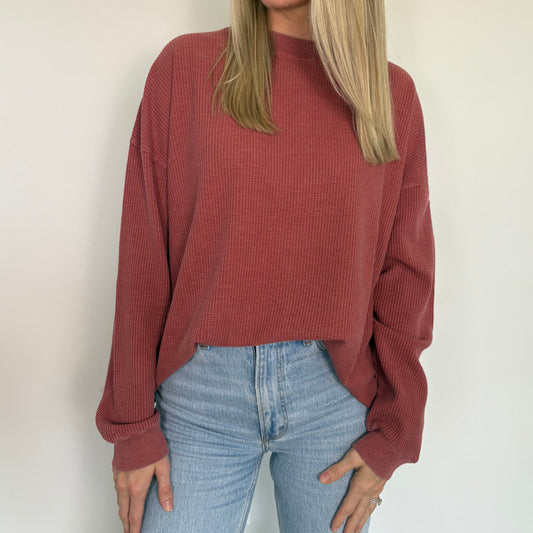 Marsala Relaxed Waffle Long Sleeve