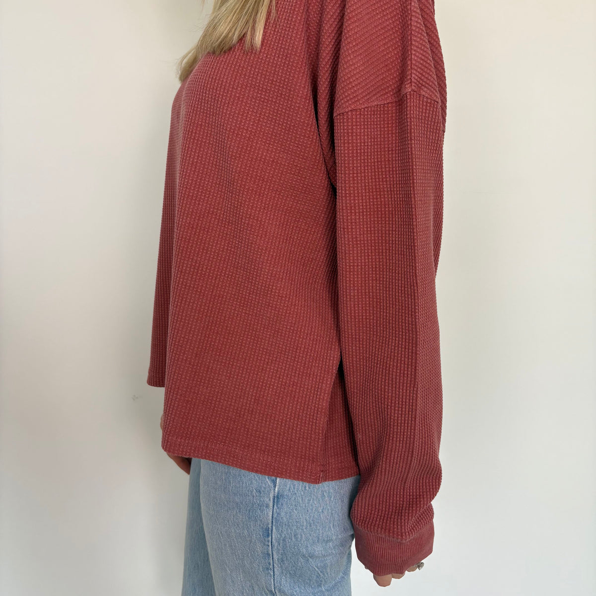 Marsala Relaxed Waffle Long Sleeve