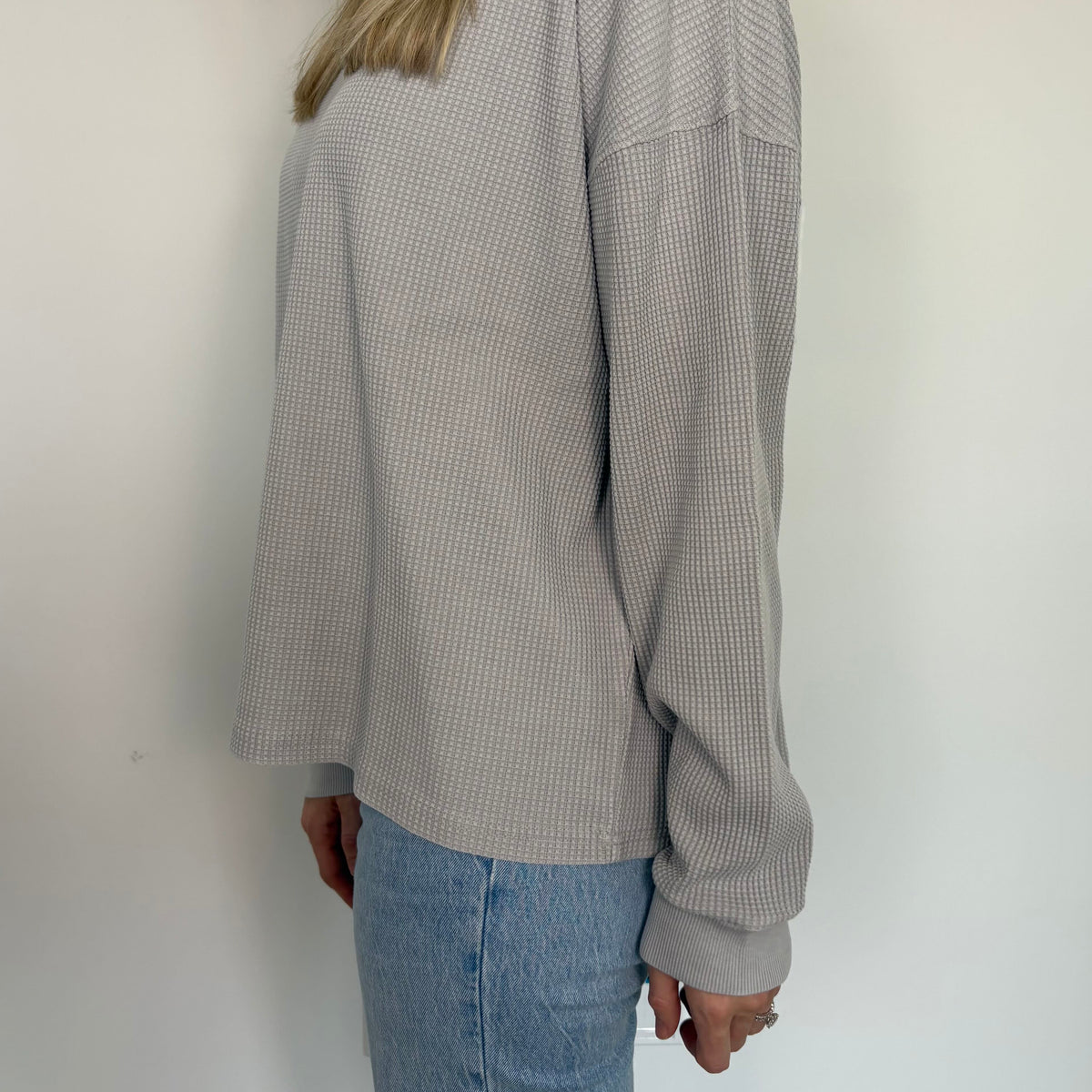 Stone Grey Relaxed Waffle Long Sleeve