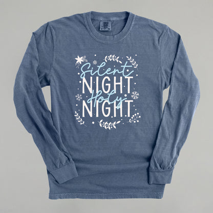 Silent Night Holy Night Blue & White Doodles