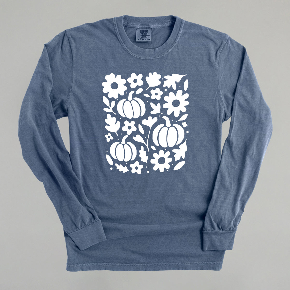 White Pumpkins, Leaves And Flowers