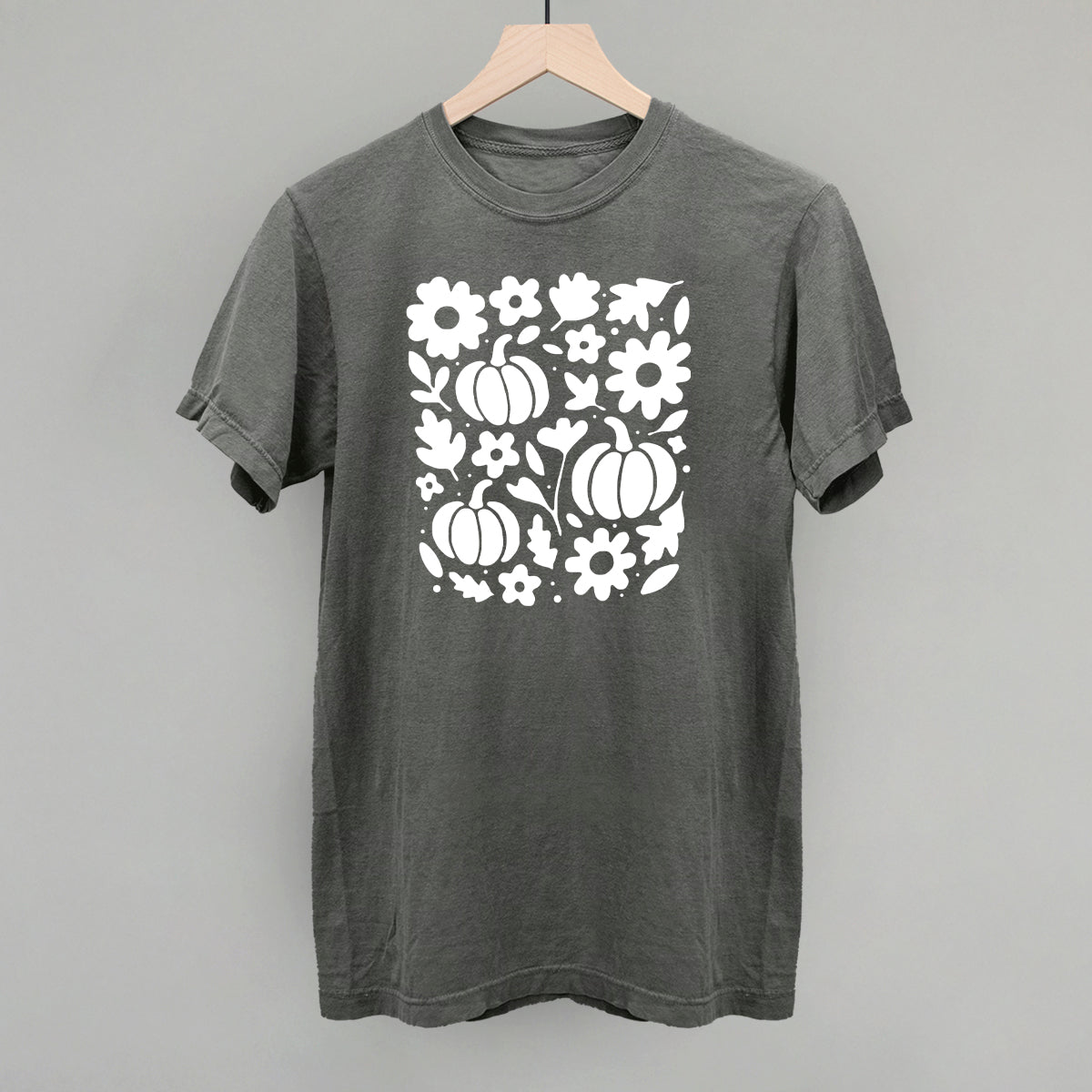 White Pumpkins, Leaves And Flowers