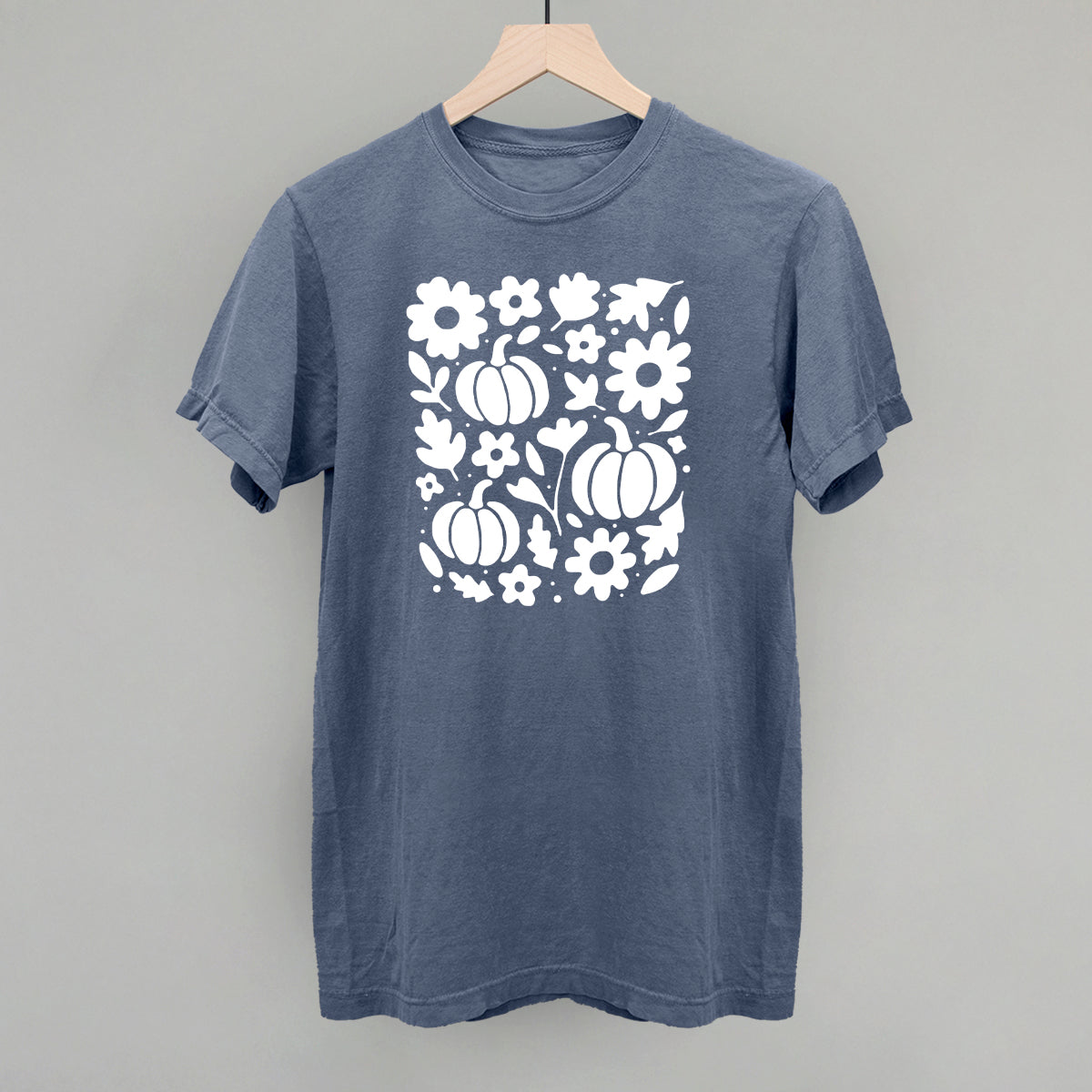 White Pumpkins, Leaves And Flowers