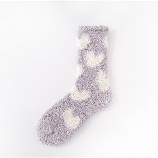 Grey/White Heart Fuzzy Socks