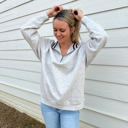 Heather Grey/Black Stripe Quarter Zip Pullover