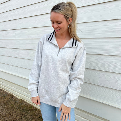 Heather Grey/Black Stripe Quarter Zip Pullover