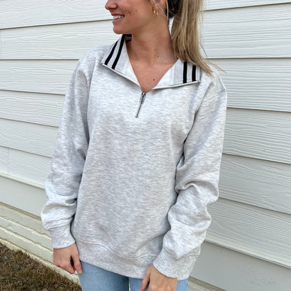 Heather Grey/Black Stripe Quarter Zip Pullover