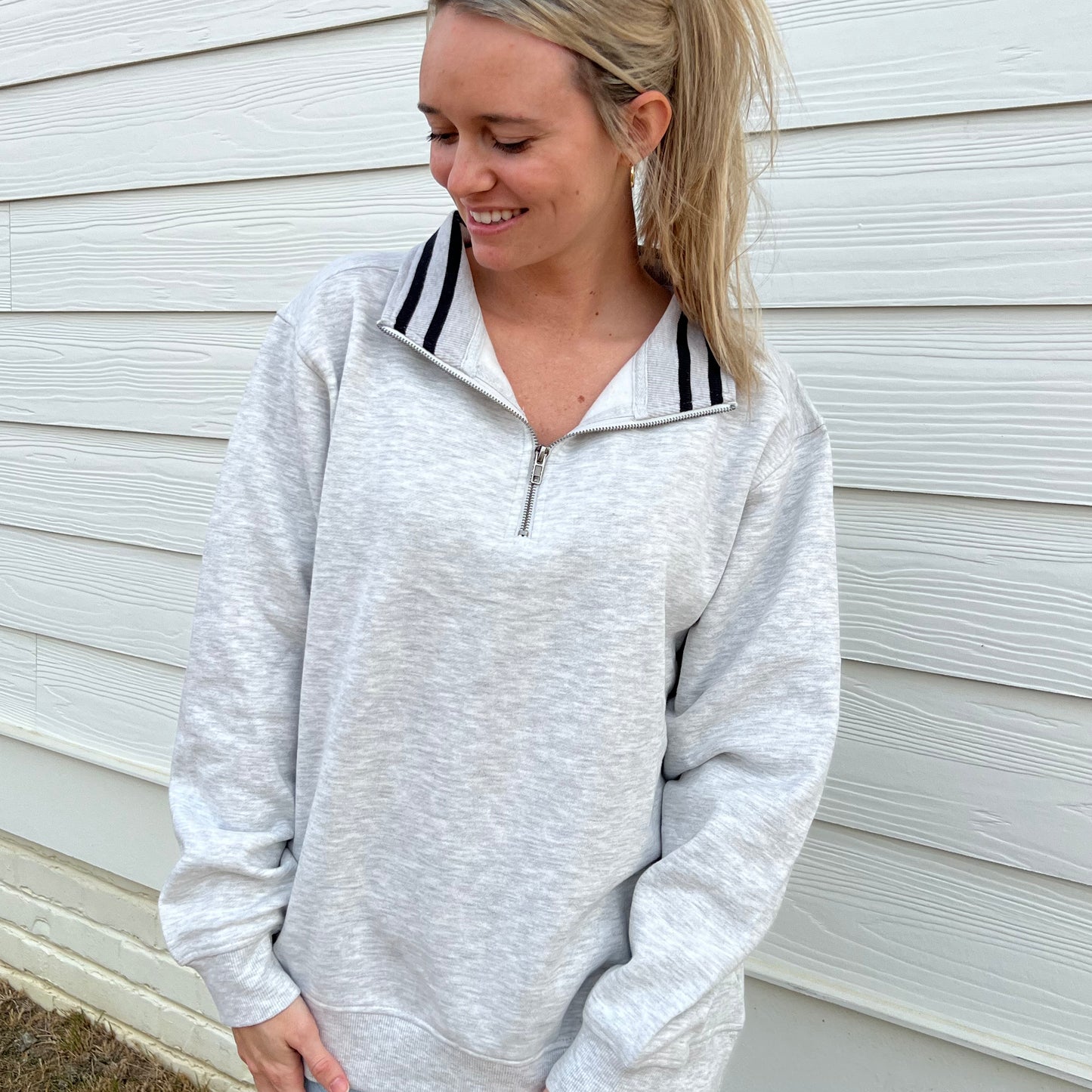 Heather Grey/Black Stripe Quarter Zip Pullover