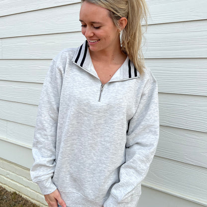 Heather Grey/Black Stripe Quarter Zip Pullover
