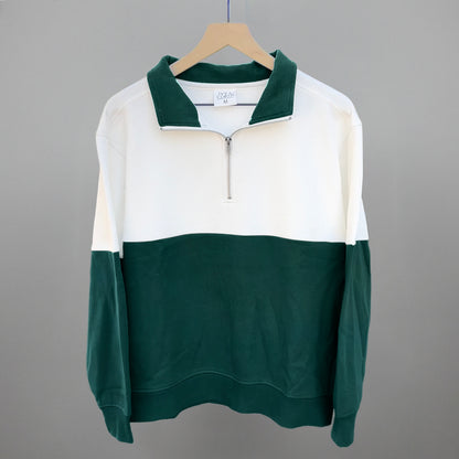Hunter Green/Cloud Dancer Colorblock Quarter Zip Pullover