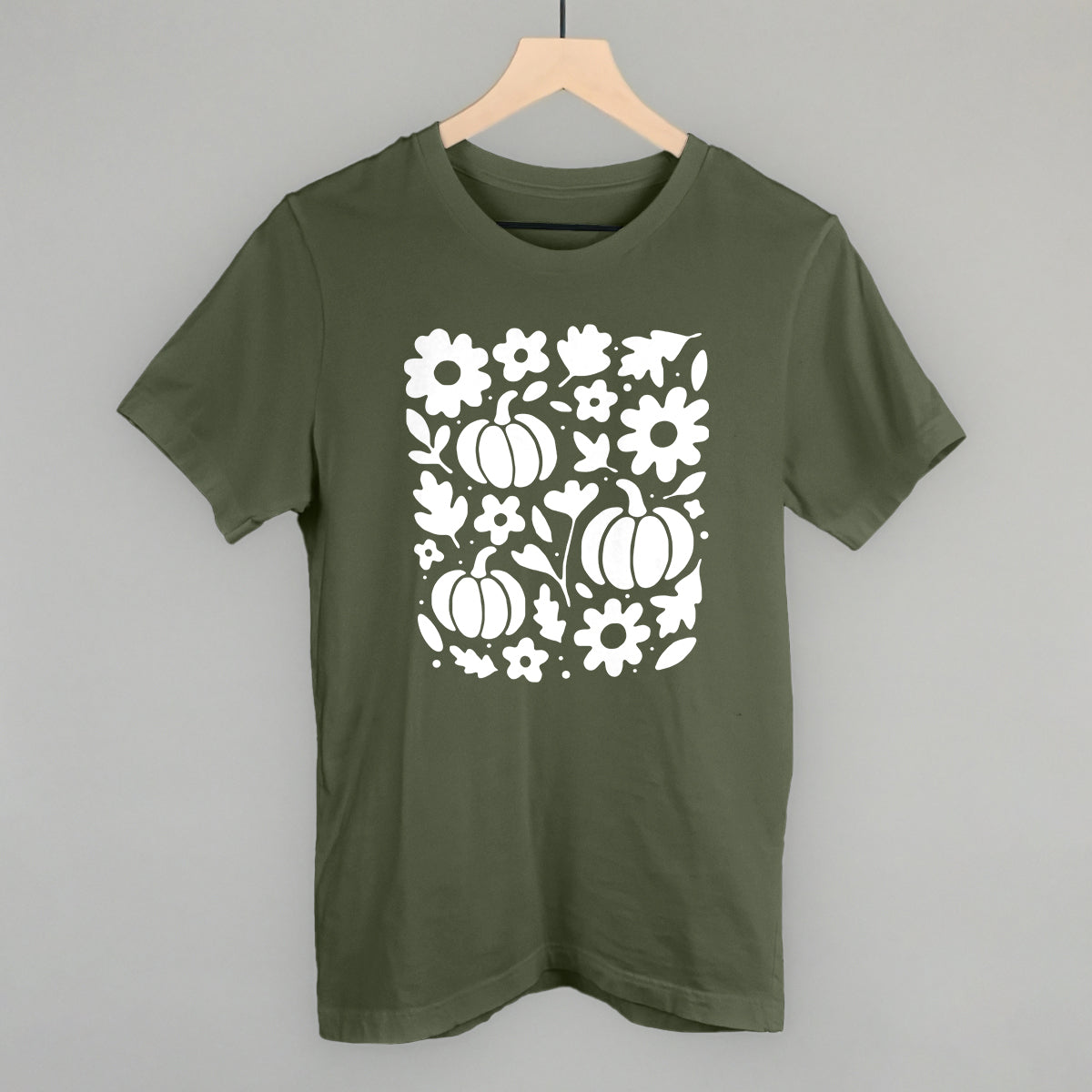 White Pumpkins, Leaves And Flowers