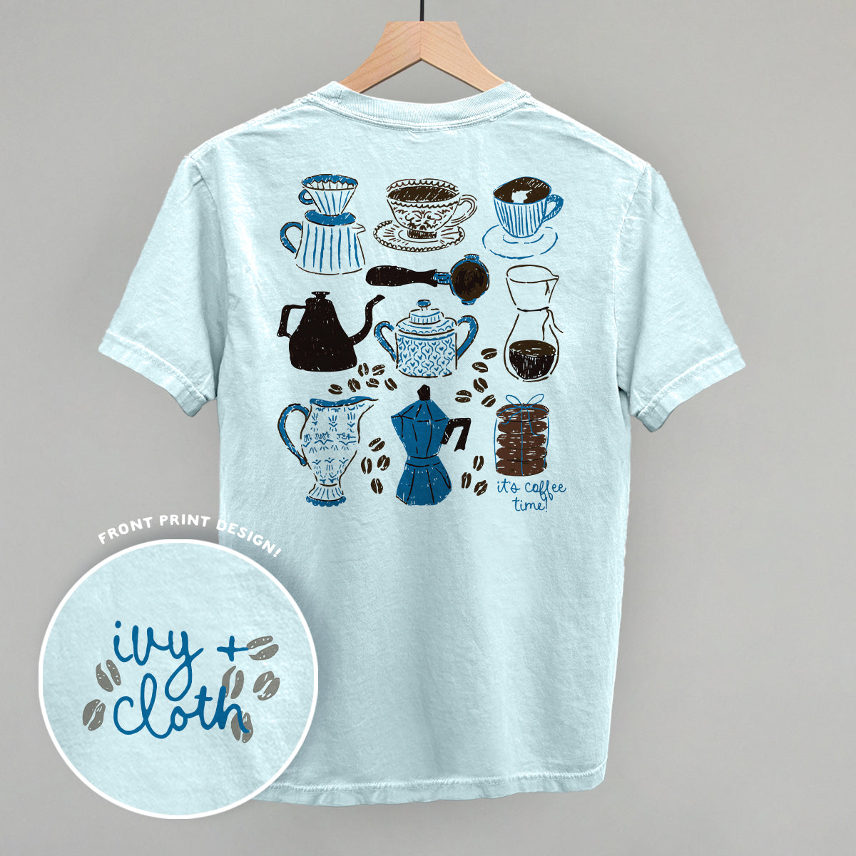 Blue & Brown Coffee Doodles (Back Print)
