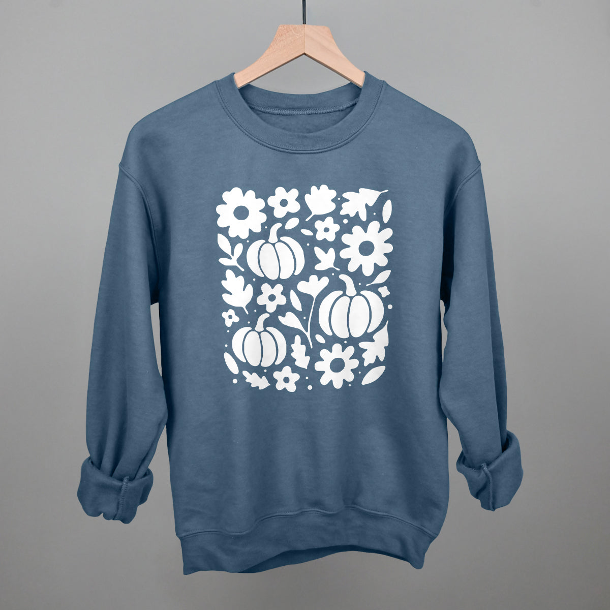 White Pumpkins, Leaves And Flowers
