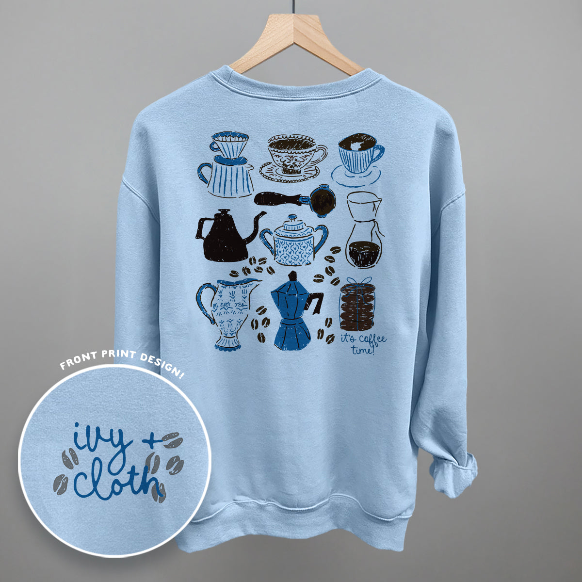 Blue & Brown Coffee Doodles (Back Print)