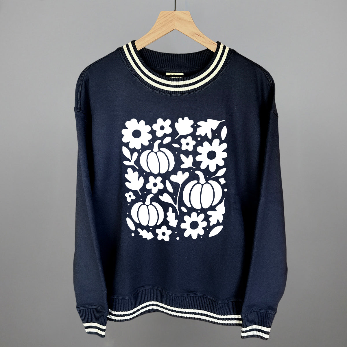 White Pumpkins, Leaves And Flowers