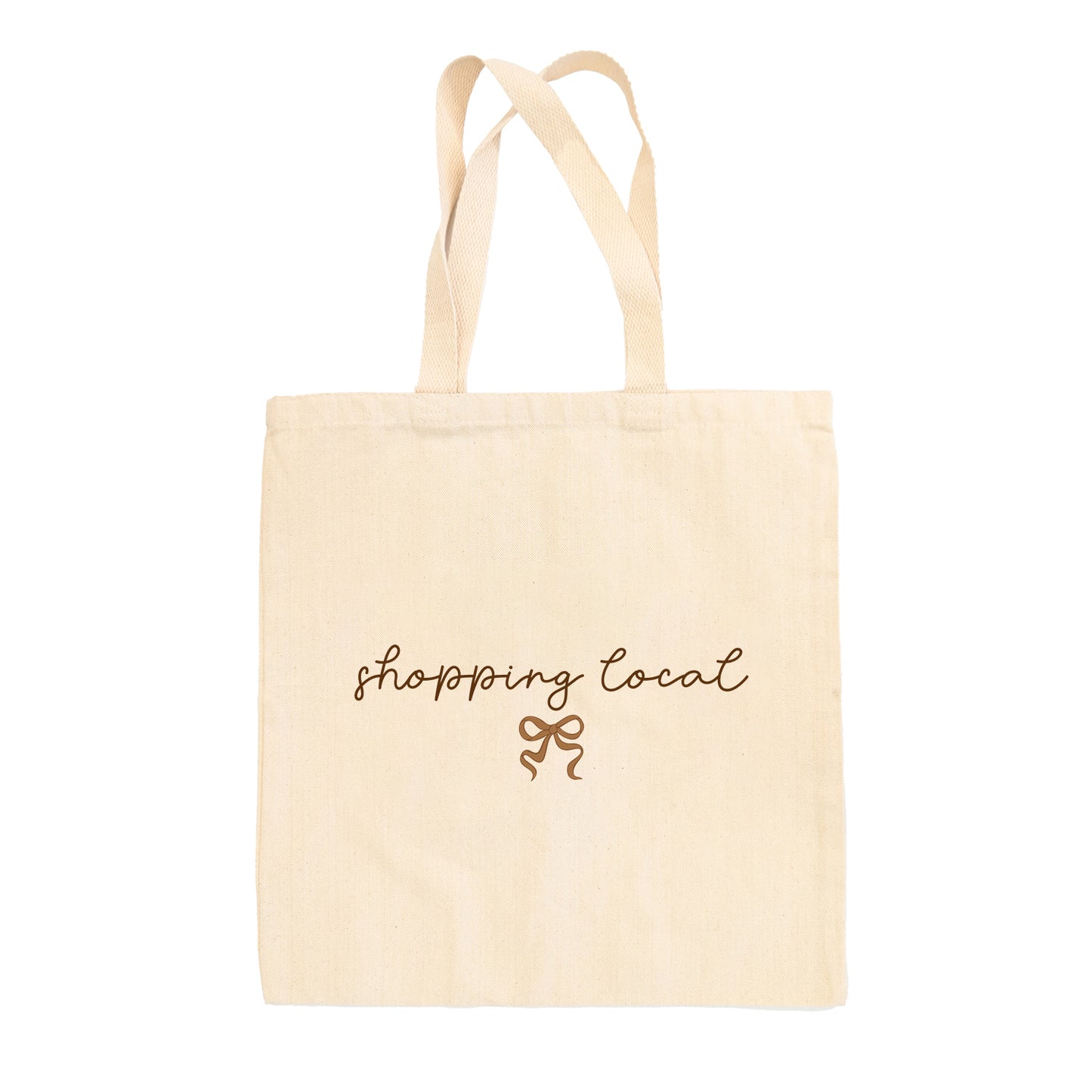 Shopping Local Script + Bow Tote Bag