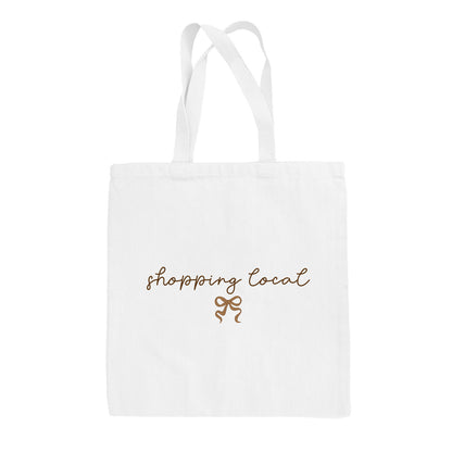 Shopping Local Script + Bow Tote Bag
