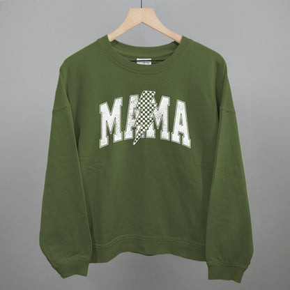 Mama Checkered Lightning Bolt Distressed