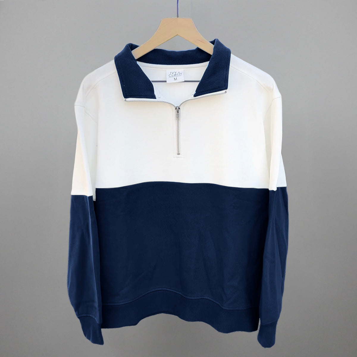 Navy/Cloud Dancer Colorblock Quarter Zip Pullover