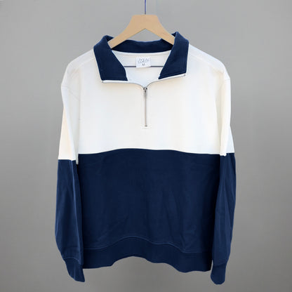 Navy/Cloud Dancer Colorblock Quarter Zip Pullover