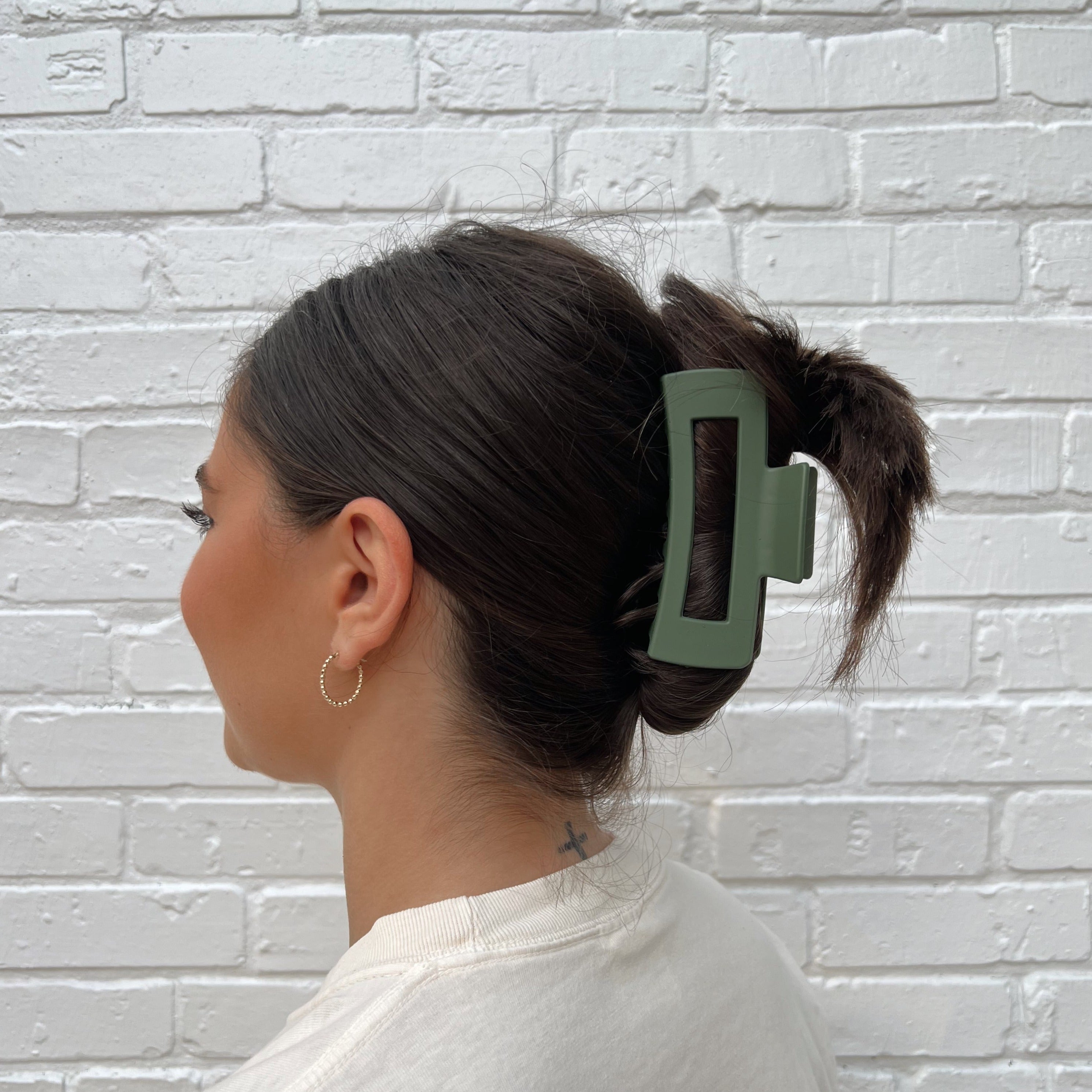 Olive Rectangles Claw Clip