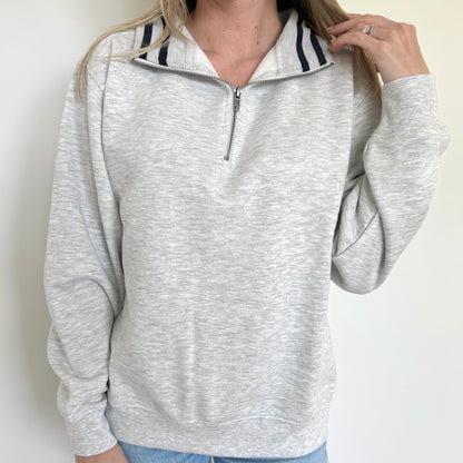 Heather Grey/Black Stripe Quarter Zip Pullover