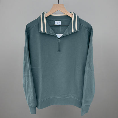 Still Water/Tapioca Stripe Quarter Zip Pullover