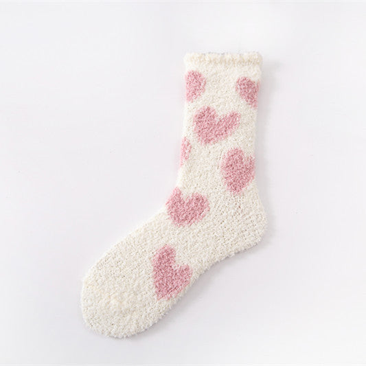 White/Pink Heart Fuzzy Socks
