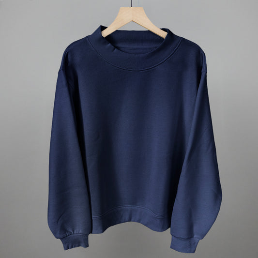 Navy Oversized Fleece Mockneck